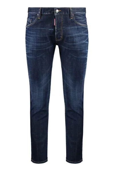 Dsquared2 Blue Jeans With Belt Loops And Logo Patch On The Rear In Denim Stretch Man
