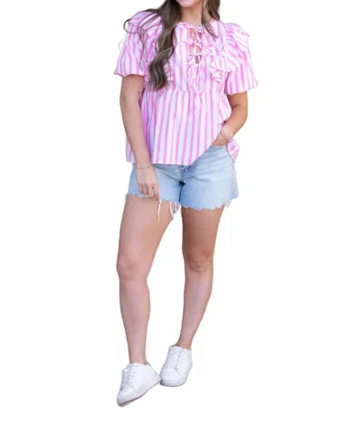 Adrienne Juliette Front Tie Peplum Top In Pink Stripe In Multi