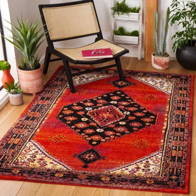 Safavieh Vintage Hamadan Machine Made Area Rug, Red / Black Traditional Style Easy Care In Red