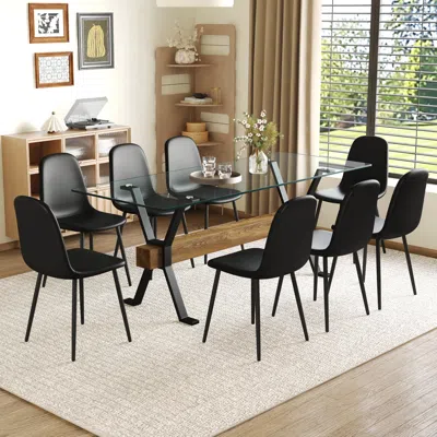 Streamdale Furniture Streamdale 79" Table & 8 Black Pu Chairs, X-legs