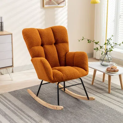 Streamdale Furniture Streamdale 050-teddy Fabric Rocking Gilder Nursery Chair For Living Room Indoor, Caramel