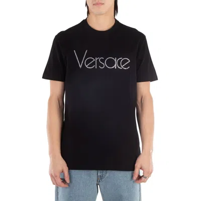 Versace Embellished-logo T-shirt In Black