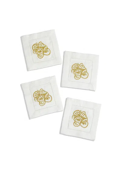 Tiramisu Set Of 4 Glittering New Year Cheers Cocktail Napkins In White