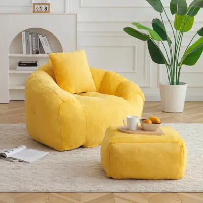 Streamdale Furniture Streamdale Giant Faux Fur Bean Bag Chair With Footstool