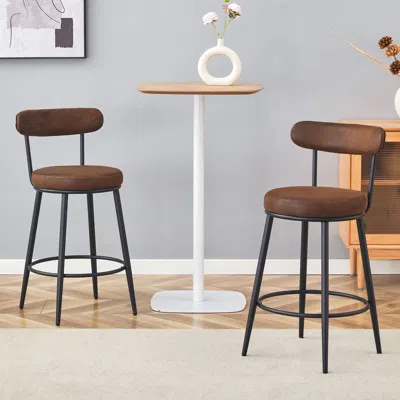 Streamdale Furniture Streamdale Ergonomic High Leg Bar Chairs - Brown Fabric Cushions, Black Metal Legs