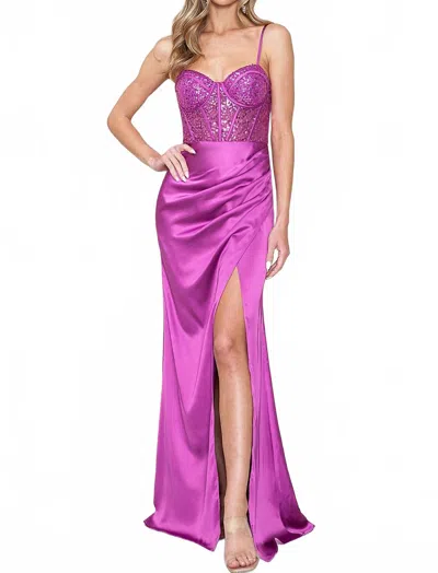 Maniju Satin Sequin Corset Prom Dress In Purple In Purple