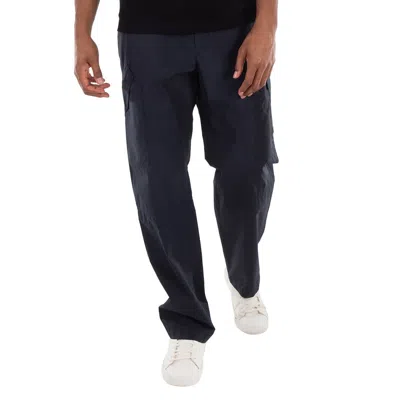 Versace Embroidered Logo Mid-rise Cotton Trousers In Black