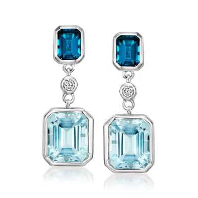 Ross-simons Tonal Blue Topaz And . Lab-grown Diamond Drop Earrings In Sterling Silver