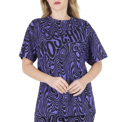 Moschino Purple Oversized Moire Effect Zebra-print Cotton T-shirt In Blue