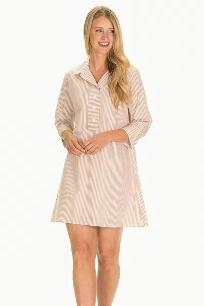 Duffield Lane The Raleigh Collared Dress In Beige Stripe