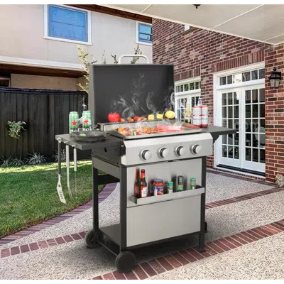 Streamdale Furniture Streamdale 4-burner Propane Bbq Grill, Ss Plancha, Foldable Side Table