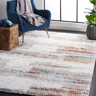 Safavieh Berber Shag Machine Made Area Rug, Blue Rust / Ivory Contemporary Style Easy Care In Blue