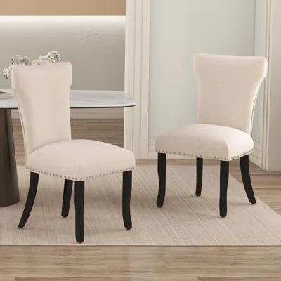 Streamdale Furniture Streamdale Velvet Dining Chair, T-strap Thick Cushion, Solid Wood Legs, Set Of 2