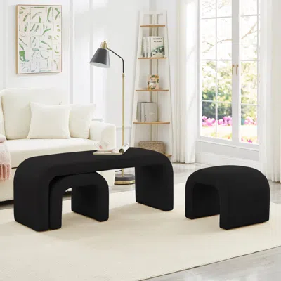 Streamdale Furniture Streamdale U-shaped Teddy Ottoman Bench Set Of 3- Black