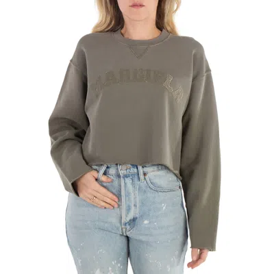 Maison Margiela Ladies Olive Logo-print Cropped Sweatshirt In Gray