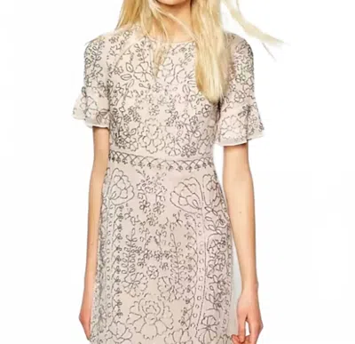 Needle & Thread Linear Motif Embellished Shift Dress In Beige In Pink