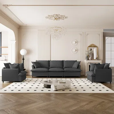 Streamdale Furniture Streamdale Chenille Sectional Sofa Set - 3 Seater Sofa & 2 Armchairs