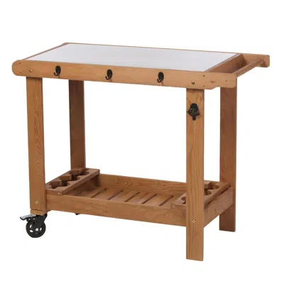Streamdale Furniture Streamdale Wooden Garden Cart Table With Metal Top & Hook
