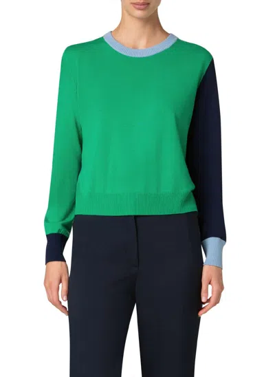 Akris Punto Colorblock Virgin Merino Wool Sweater In Multi