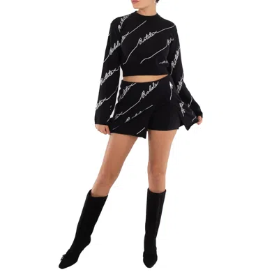 Rotate Birger Christensen Ladies Black Sequin Logo Mini Skirt In Black