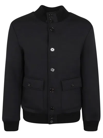 Dondup Ribbed Elastic Neoprene Bomber Jacket With D Logo Detail In Black
