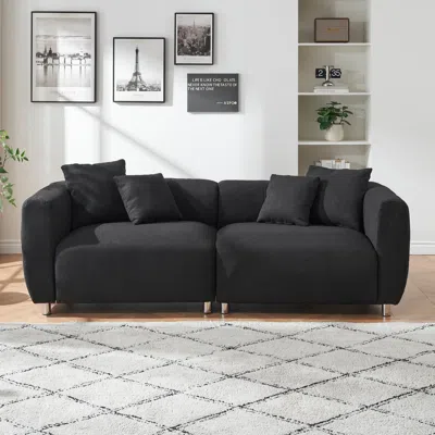 Streamdale Furniture Streamdale 89" Black Sofa, Metal Legs, 3 Seater, Solid Wood Frame & Pillows