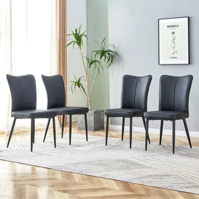 Streamdale Furniture Streamdale Modern Black Pu Chair Set - Set Of 4