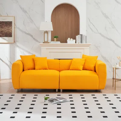 Streamdale Furniture Streamdale 89" Yellow Sofa With Metal Legs & Pillows