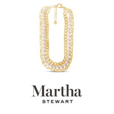 Martha Stewart Three Strand Pearl And Chain Necklace In Gold For Women