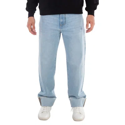 Gcds Relaxed Laser Cotton Denim Logo Trousers In Blue