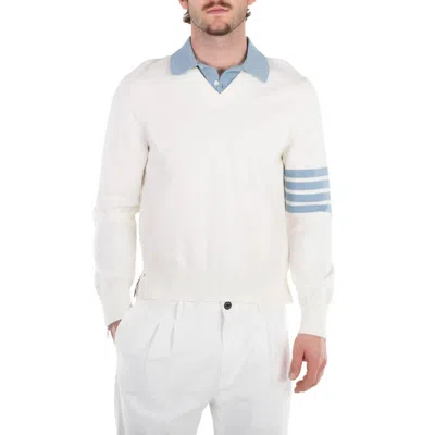 Thom Browne Off-white 4-bar Long Sleeve Polo In White