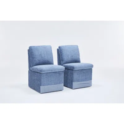 Streamdale Furniture Streamdale Linen Upholstered Armless Dining Chair With Storage - Blue (set Of 2)