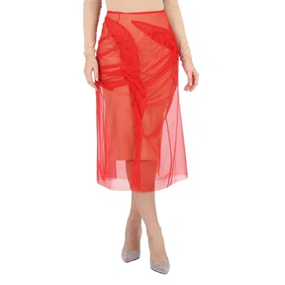 Maison Margiela Ladies Red Tulle-overlay Asymmetric Skirt In Red