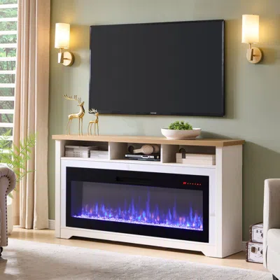 Streamdale Furniture Streamdale 70" Fireplace Tv Stand W/ 60" Smart Electric Fireplace, White