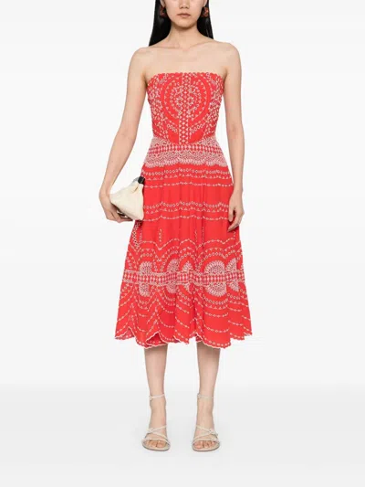 Charo Ruiz Iris Embroidered Cotton Midi Dress In Red