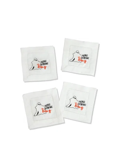 Tiramisu Set Of 4 Halloween Boo Cocktail Napkins In White