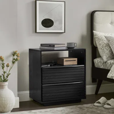 Streamdale Furniture Streamdale Mid Century Modern Nightstand With Charging Station & Drawers, Black