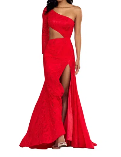 Sherri Hill Fully Fitted Lace One Shoulder Prom Dress In Red In Red