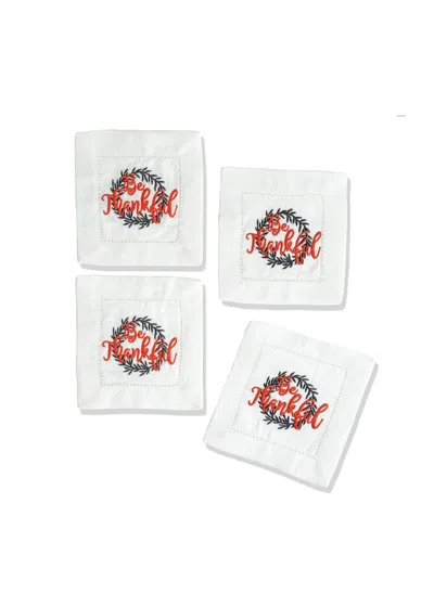 Tiramisu Set Of 4 Be Thankful Wreath Cocktail Napkins In Multi