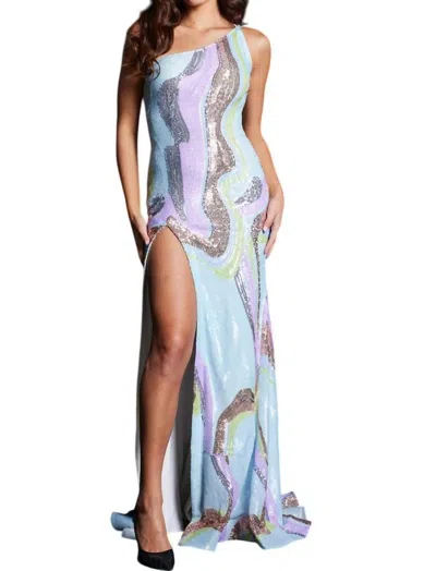 Jovani One Shoulder Prom Gown In Blue/lilac In Blue