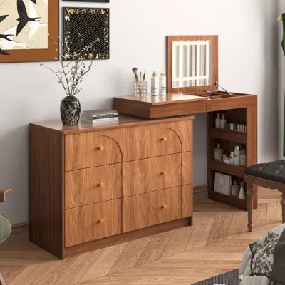 Streamdale Furniture Streamdale Makeup Vanity Desk With Flip-top Mirror, Lights & Storage