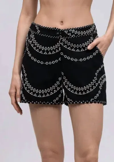 Charo Ruiz Drea Embroidered Cotton Linen Short In Black In Black