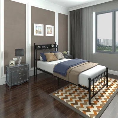 Streamdale Furniture Streamdale Twin Bed Frame With Charging & Led Light