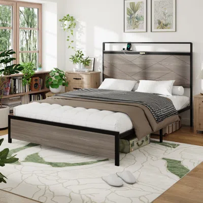 Streamdale Furniture Streamdale Full Bed Frame With Led Headboard & Usb