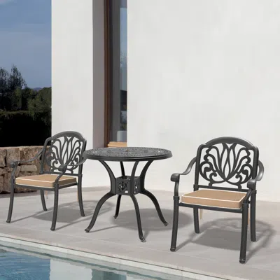Streamdale Furniture Streamdale 3-piece Set Of Cast Aluminum Patio Furniture With Brown Cushions