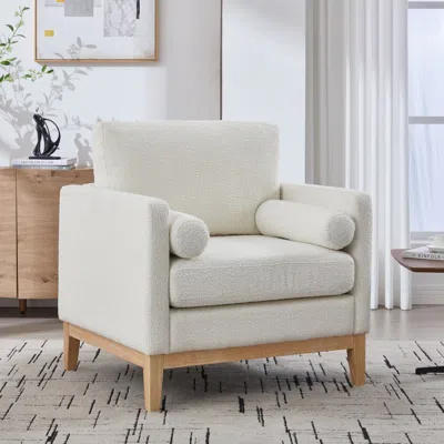 Streamdale Furniture Streamdale 35.4" Wide Ivory Boucle Accent Chair With Wood Legs