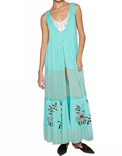 Pol Embroidered Lace Button Long Vest In Electric Blue