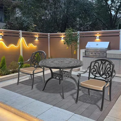 Streamdale Furniture Streamdale 3-piece Set Of Cast Aluminum Patio Furniture With Brown Cushions
