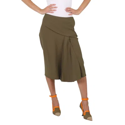 Versace Ladies Caramel Draped Midi Skirt In Green