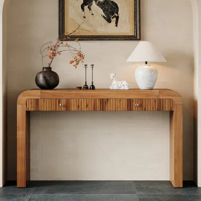 Streamdale Furniture Streamdale Rustic Console Table, Fluted Drawer, Curved Corners